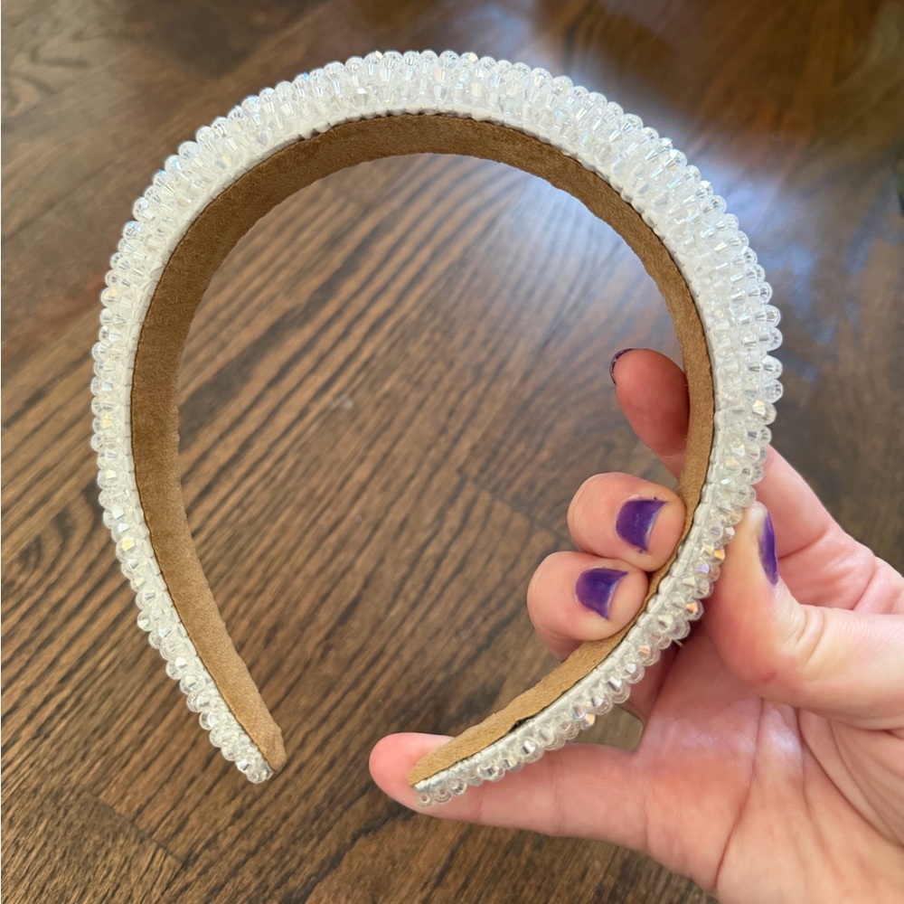 Beaded Crystal and Satin White Headband